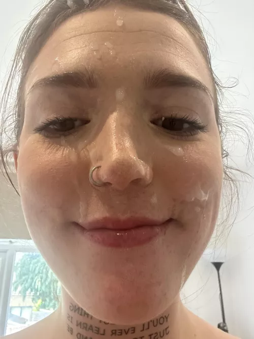 Face is all shiny from cum 