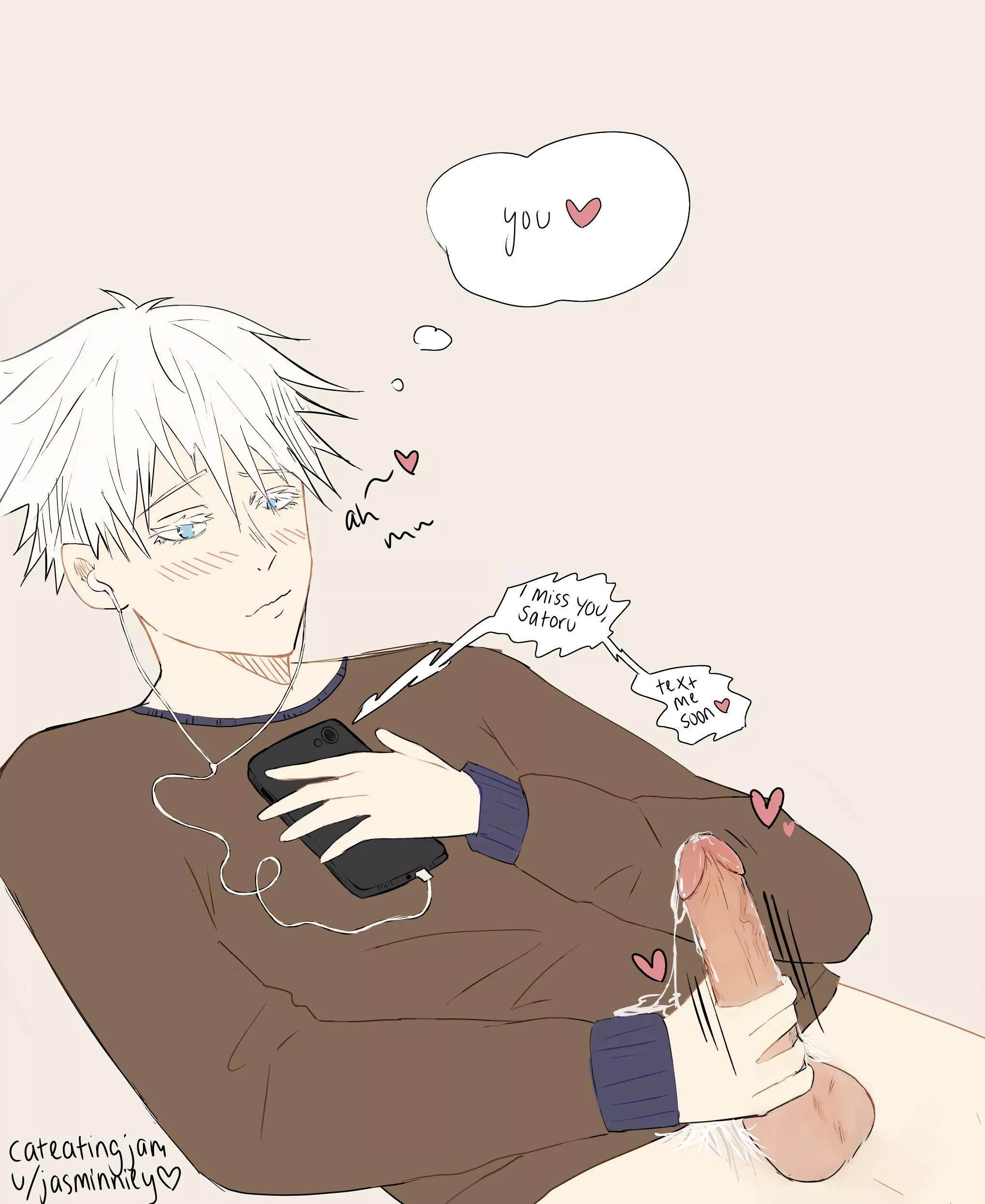 I drew an audio idea: gojo satoru touching himself to your voicemail when you’re gone ♡ + some smut