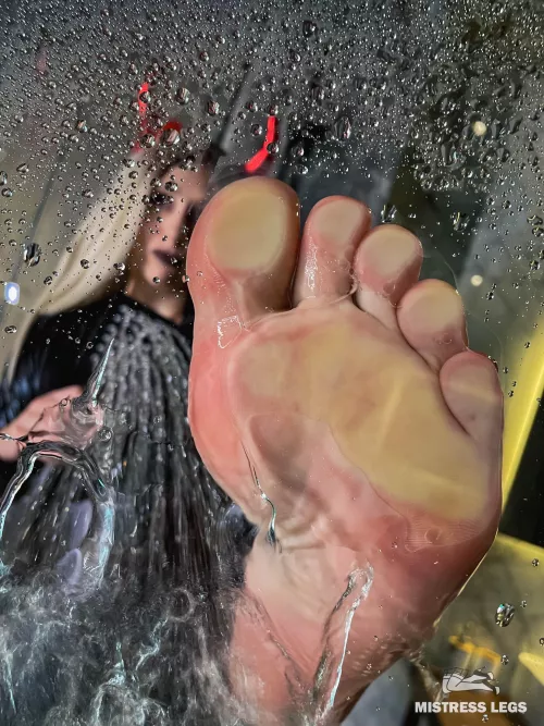 I smirk watching how you're want to lick my foot but you can't do that through the glass. Today you can only watch, this is my form of punishment for disobedience