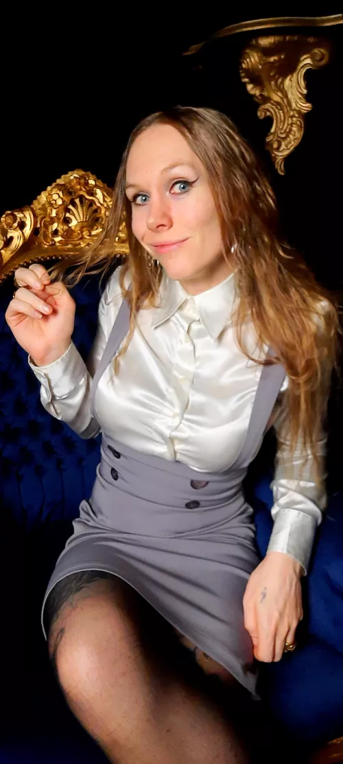 This dress is so squeezing my Satin blouse containing my ○○