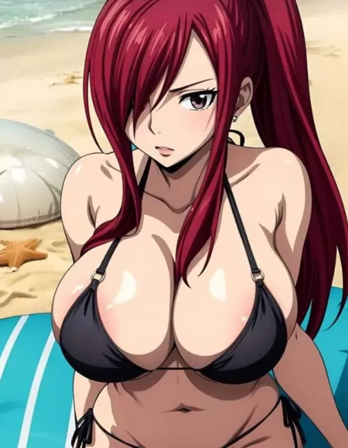 Beach ready tits of Erza Scarlet 