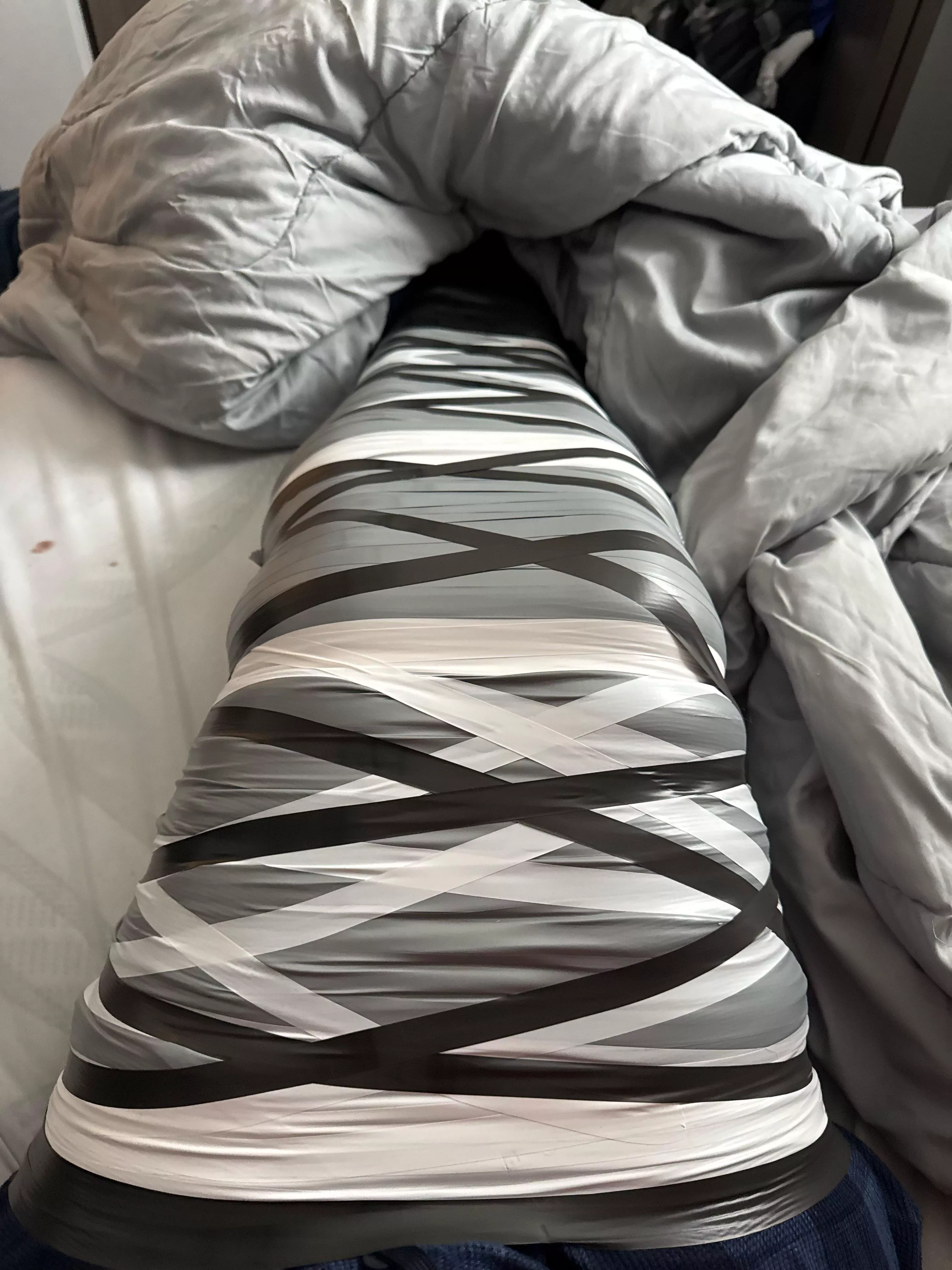 Each upvote is another role of selfbondage: electric tape with proof sent to all upvoters