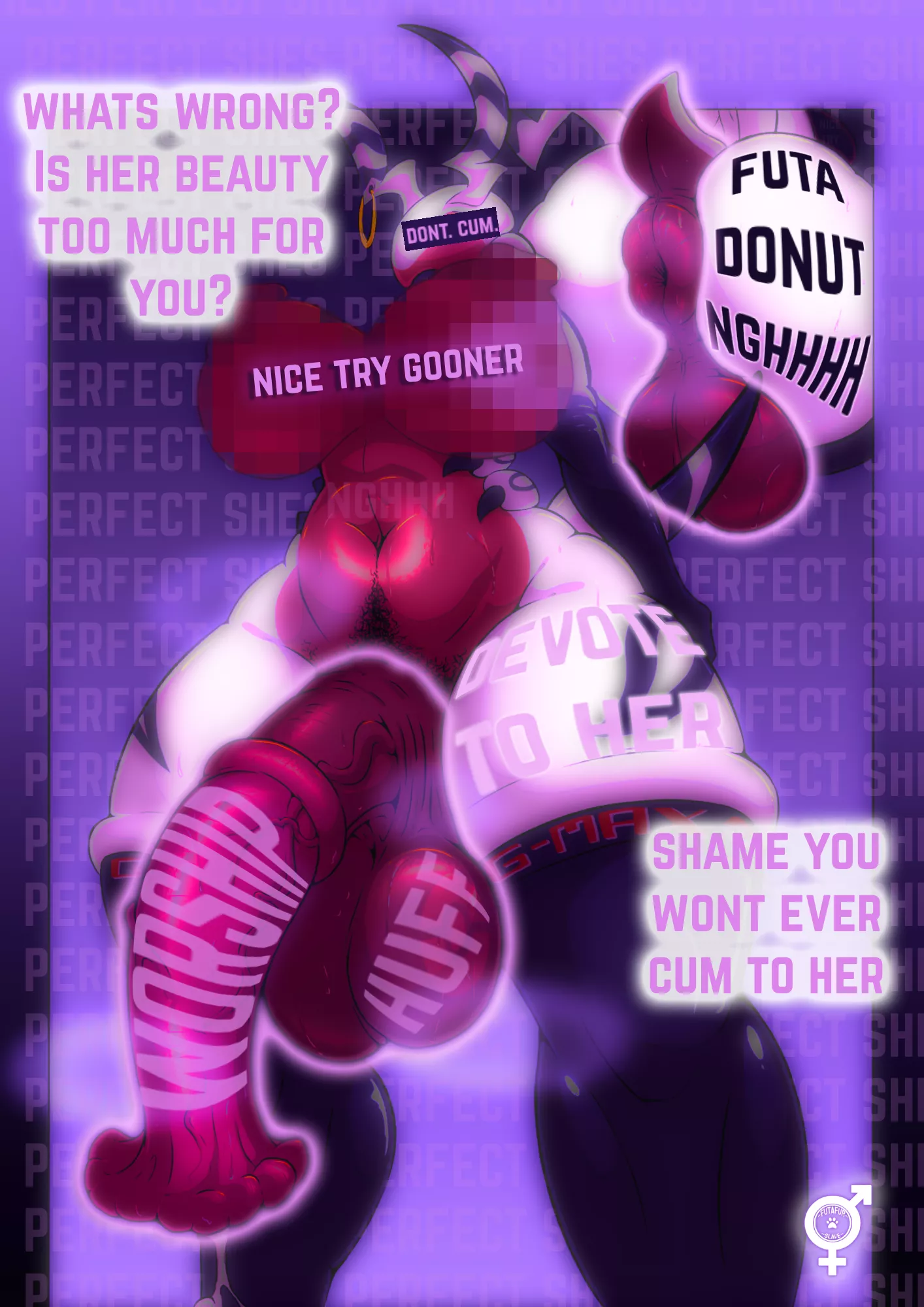 Hope all you gooners are having a great time this NNN~ You should cum to a PERFECT Futafur Goddess~ Shame you can't~ And even if you could, your cum is so watery and worthless its insulting to her~ don't upset her now~ (Artist: taharon)