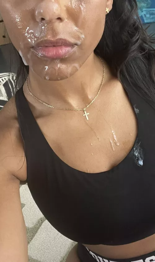 Hot cum on my face, in my hair and on my chest