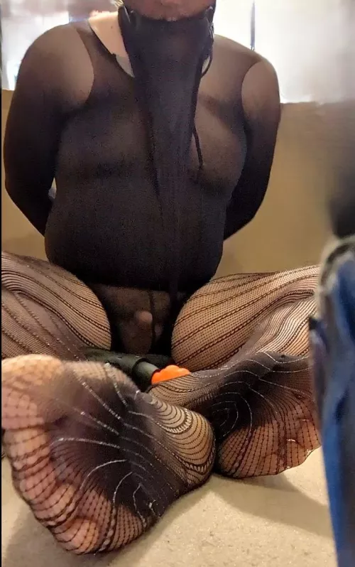 While in selfbondage wearing only pantyhose from head to toe, it's really hard to use only your nylon, lace clad feet to move and hold a vibrator to your crotch.  I had to take a rest at this point because I simply couldn't keep the vibrator up and wor