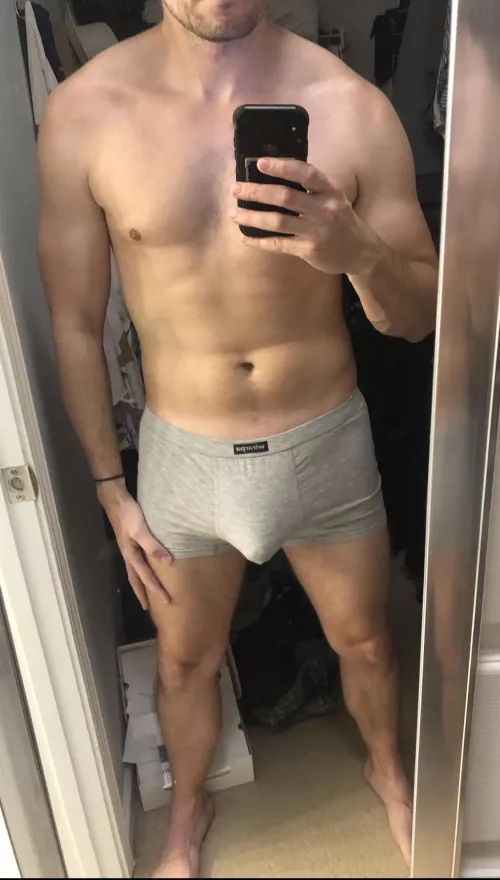 (33) Who else likes men in tight light grey boxer briefs?