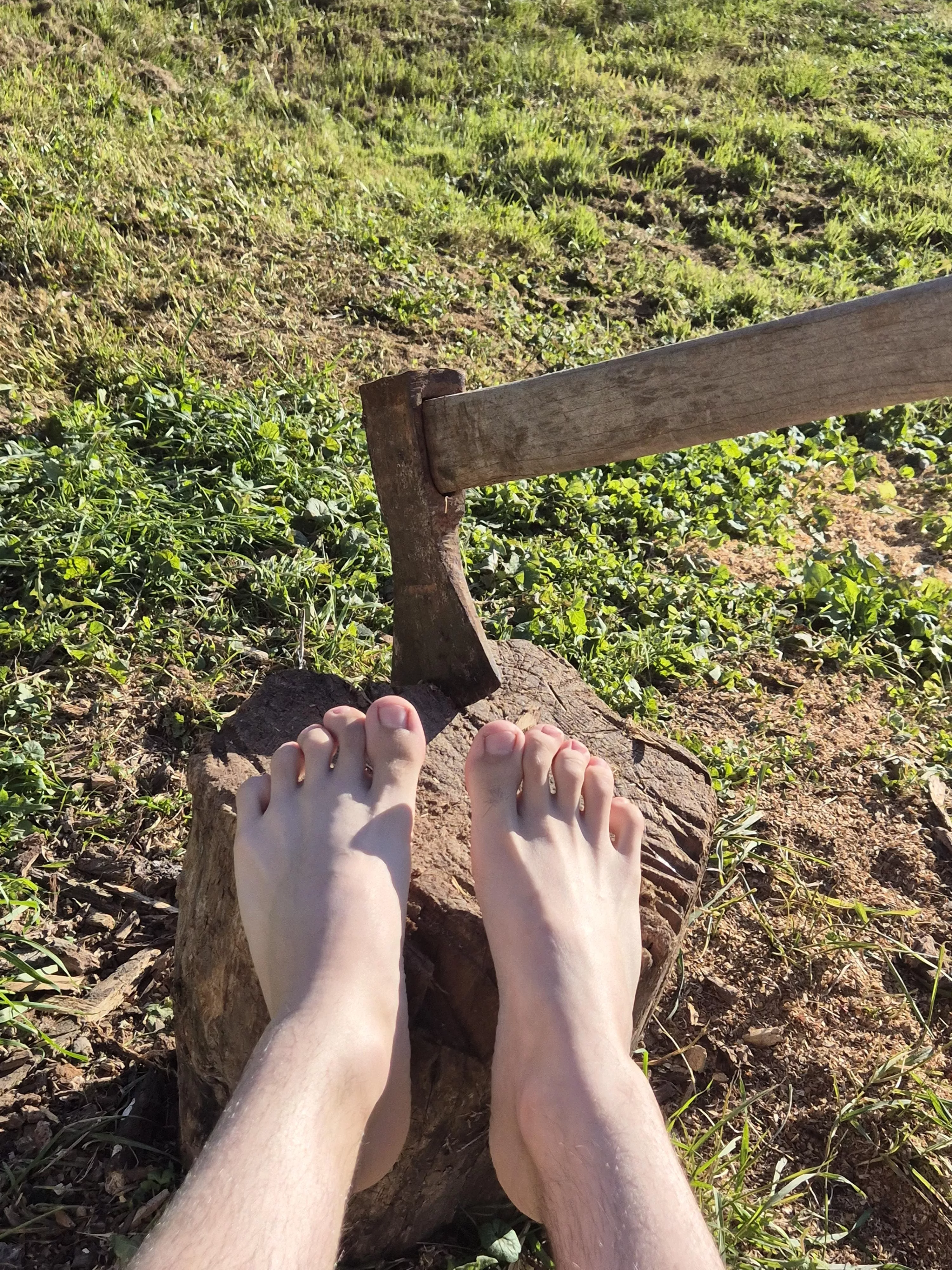 Relaxing my feet acter chopping some firewood