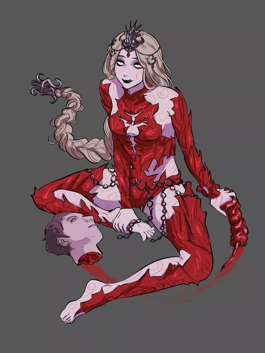 Sorry baby, I couldn't resist any more, I needed to see the red run from your neck! But dont worry, now that you're dead, I'll make your head my dildo mount, so you'll still be pleasuring me from the next life (artist unknown)