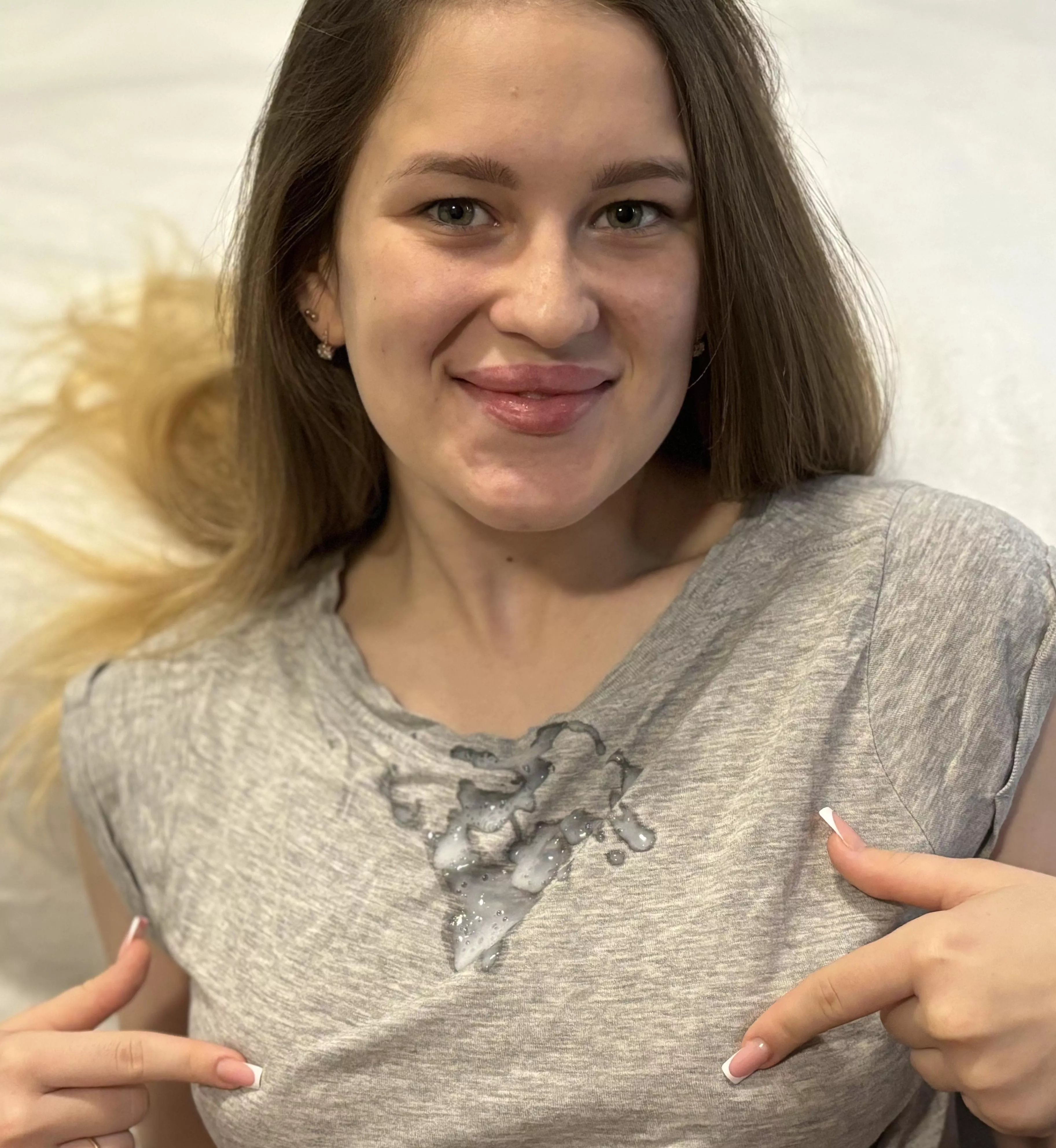 I've heard that cum moisturizes my big tits well through this t-shirt