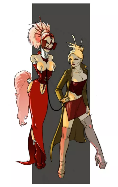 Ponygirl leashed by her owner