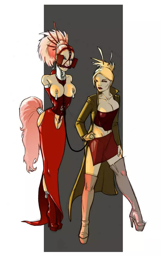 Ponygirl leashed by her owner