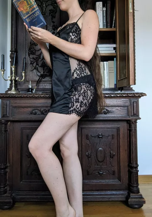 Looking for a good book to read in my black lingerie