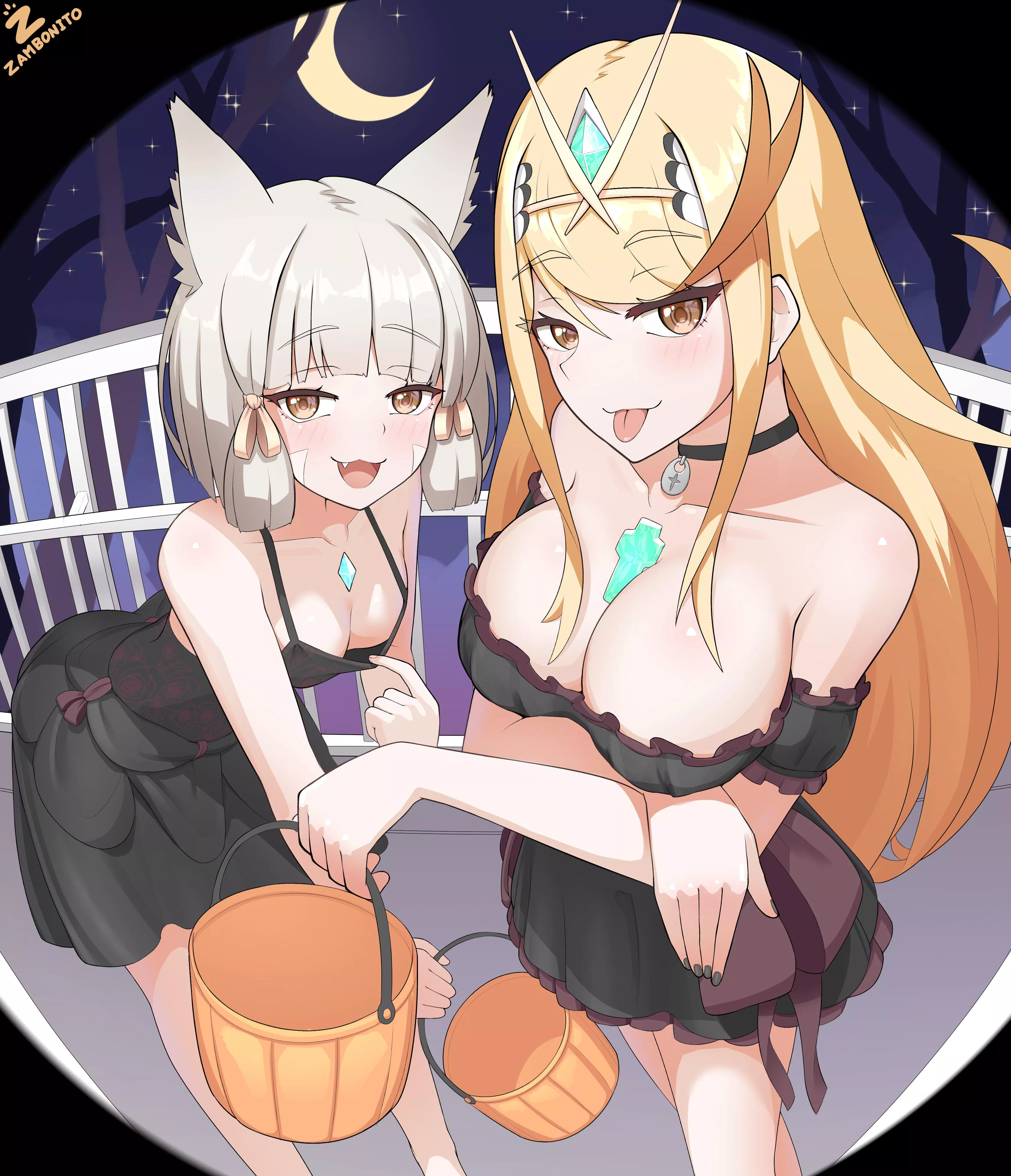 Nia and Mythra Trick or Treating [Xenoblade Chronicles 2]