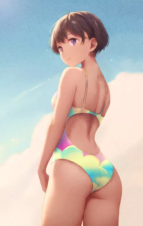 Short Haired Cutie in a Colorful Swimsuit [Original]