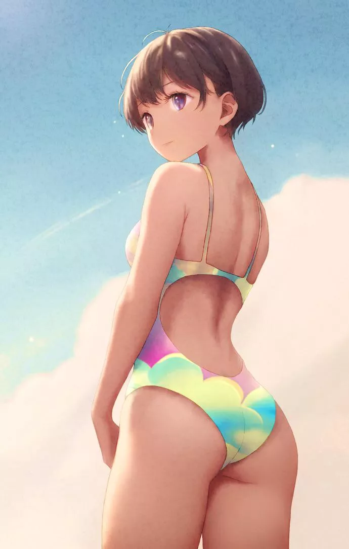 Short Haired Cutie in a Colorful Swimsuit [Original]