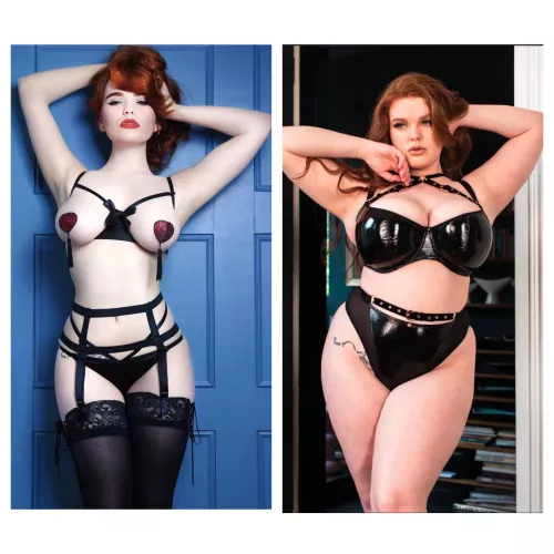 Such a hot model, and that leatherette lingerie is perfect on her