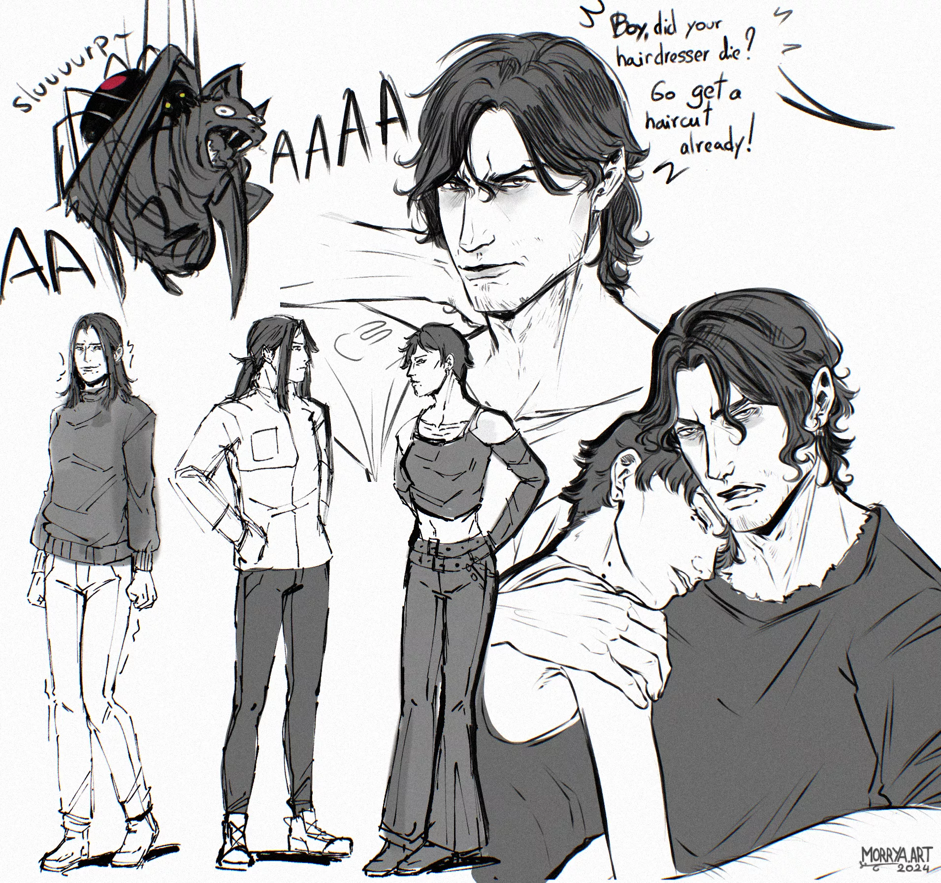 Some sketches with my bat boy, Alexander and spider girl, Gloria.