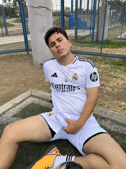 This soccer player's bulge is throbbing should I let it out?