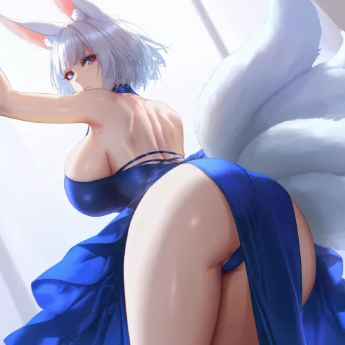 Kaga showing off her dress and her rear