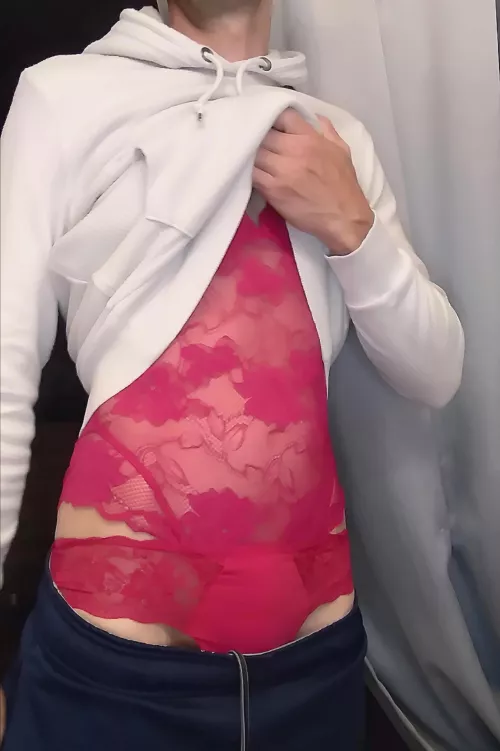 Red Lace Bodysuit and ladies panties? Do you like to be teased? Might post more later 😘