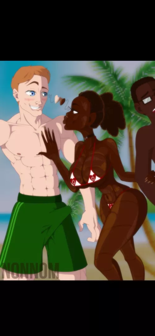 This is my dream scenario, to be walking on the beach with my black girlfriend and she starts flirting with in shape white guys right in front of Me or even while I watch from a distance 