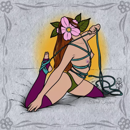 Watering the Garden, flowery bondage art drawn by me 