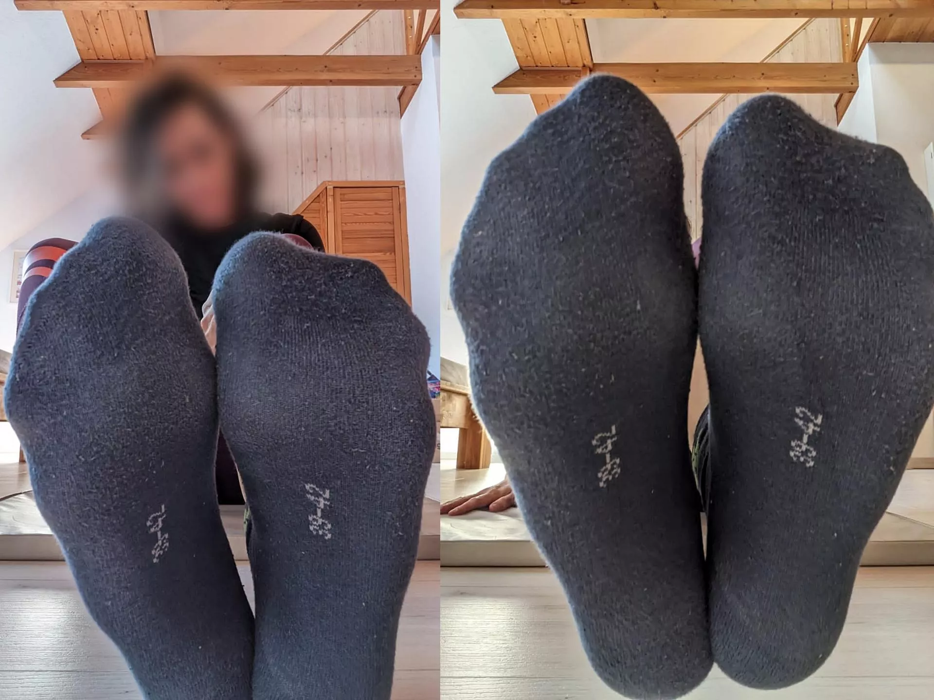 After her training my wife (40) wants to press her socks (42EU) into your face! Hold still and smell!