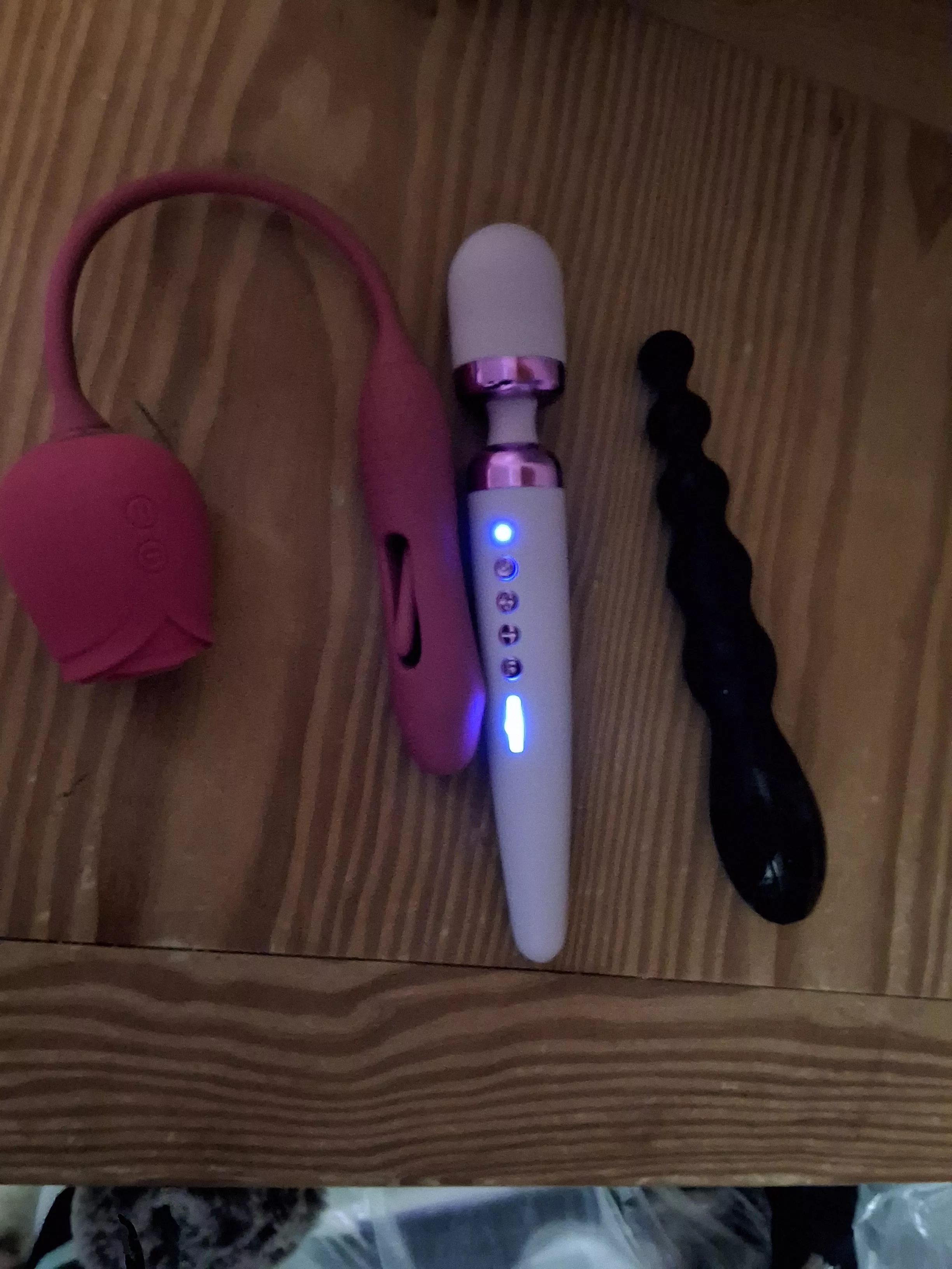 I bought 2/3 of these on Amazon (except for the pink wand). The rose and flapping dildo combo is the best