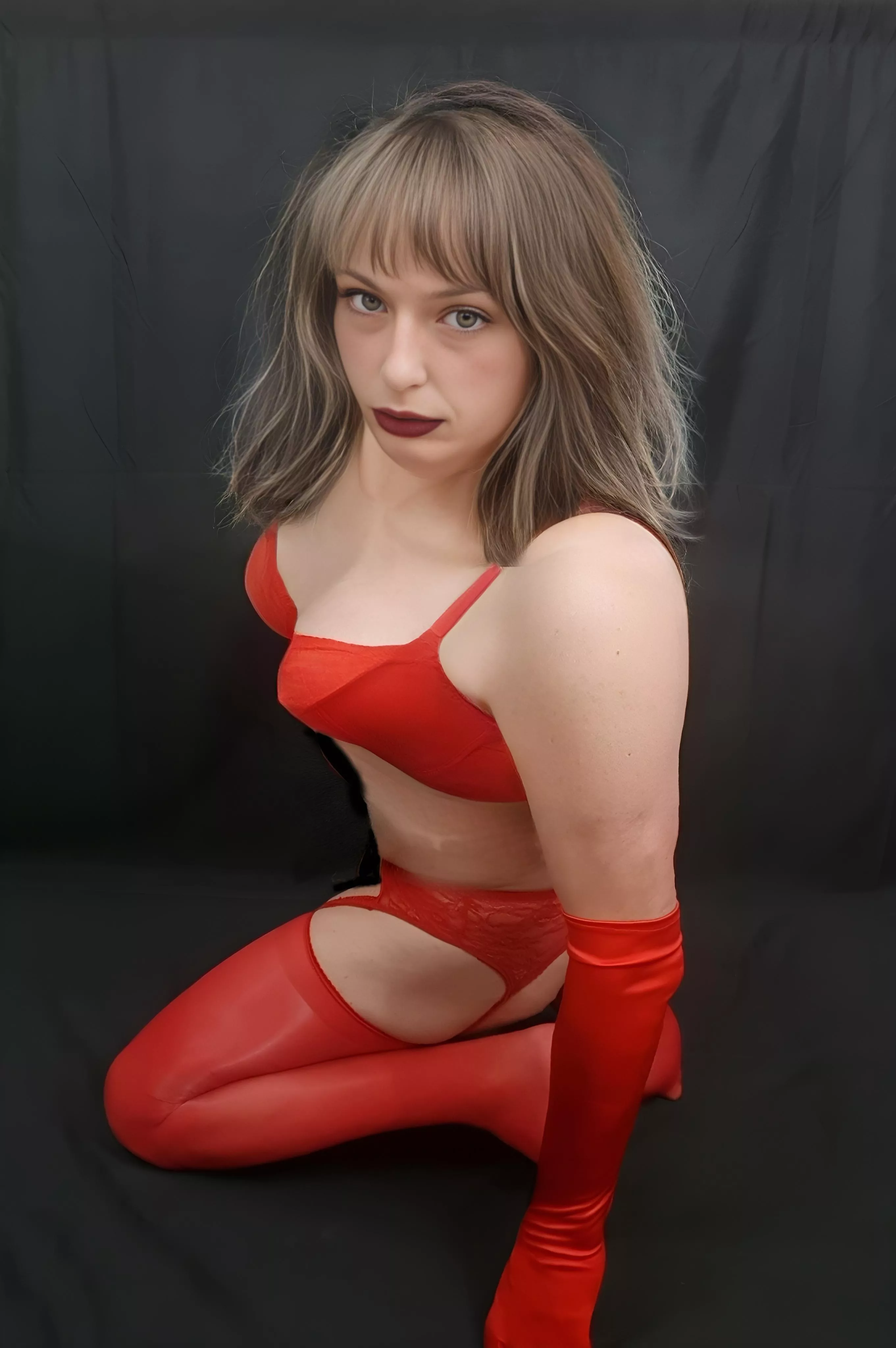 Red bra & matching stockings