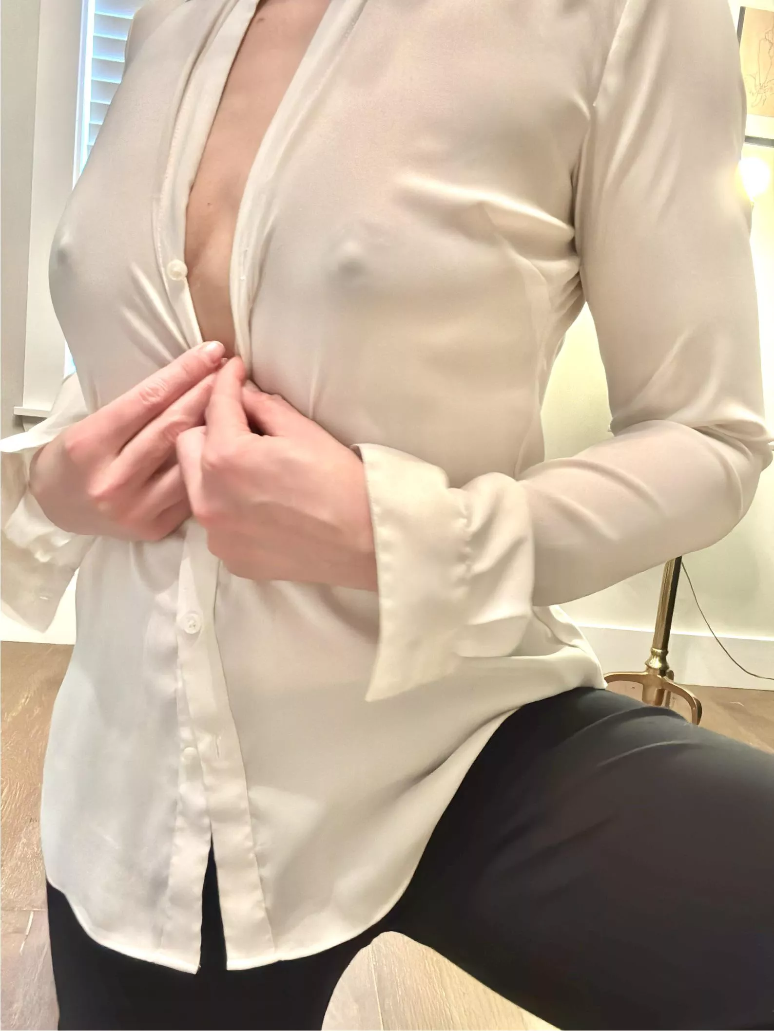 Braless and unbuttoning