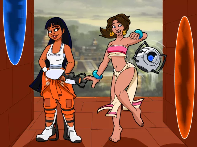 Chel and Chell swapping clothes   (tailsteak)