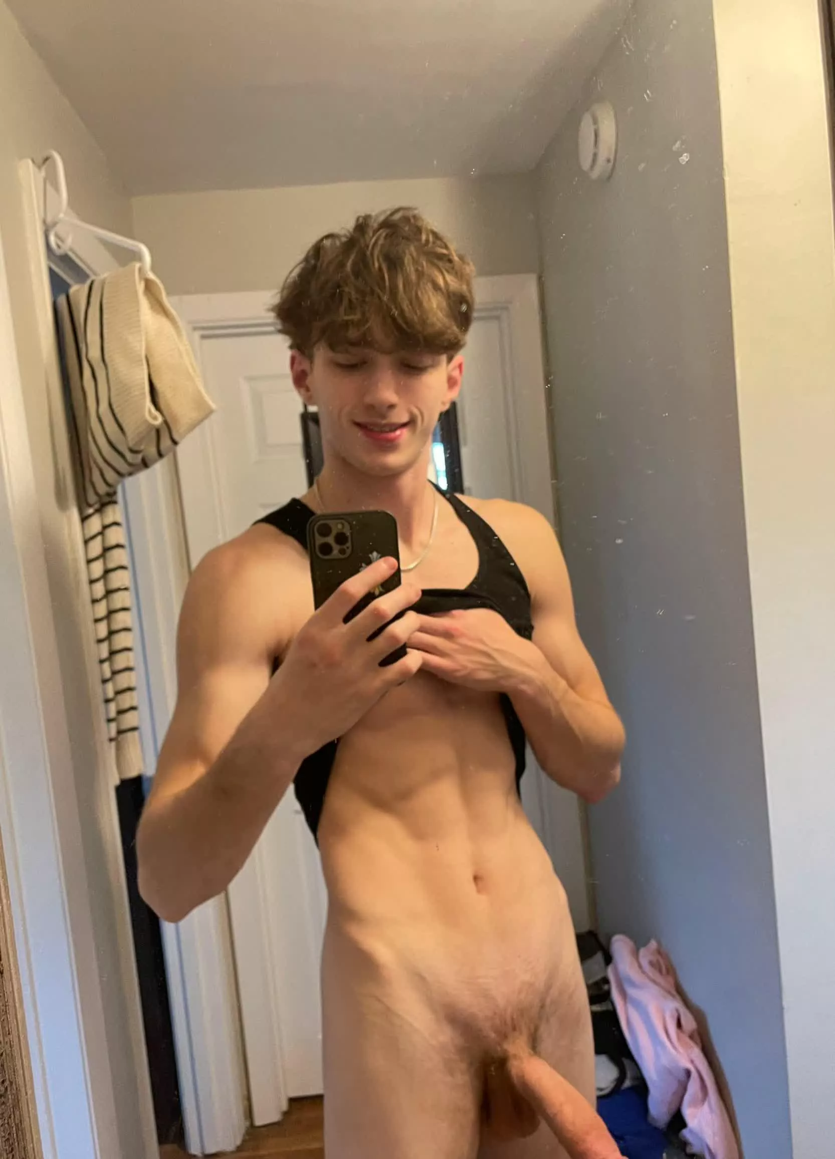 Get in the shower and get your hands against the wall.
