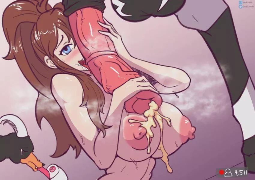 Sorry Houndoom, Hilda found a much bigger Pokemon to milk the cum out of.