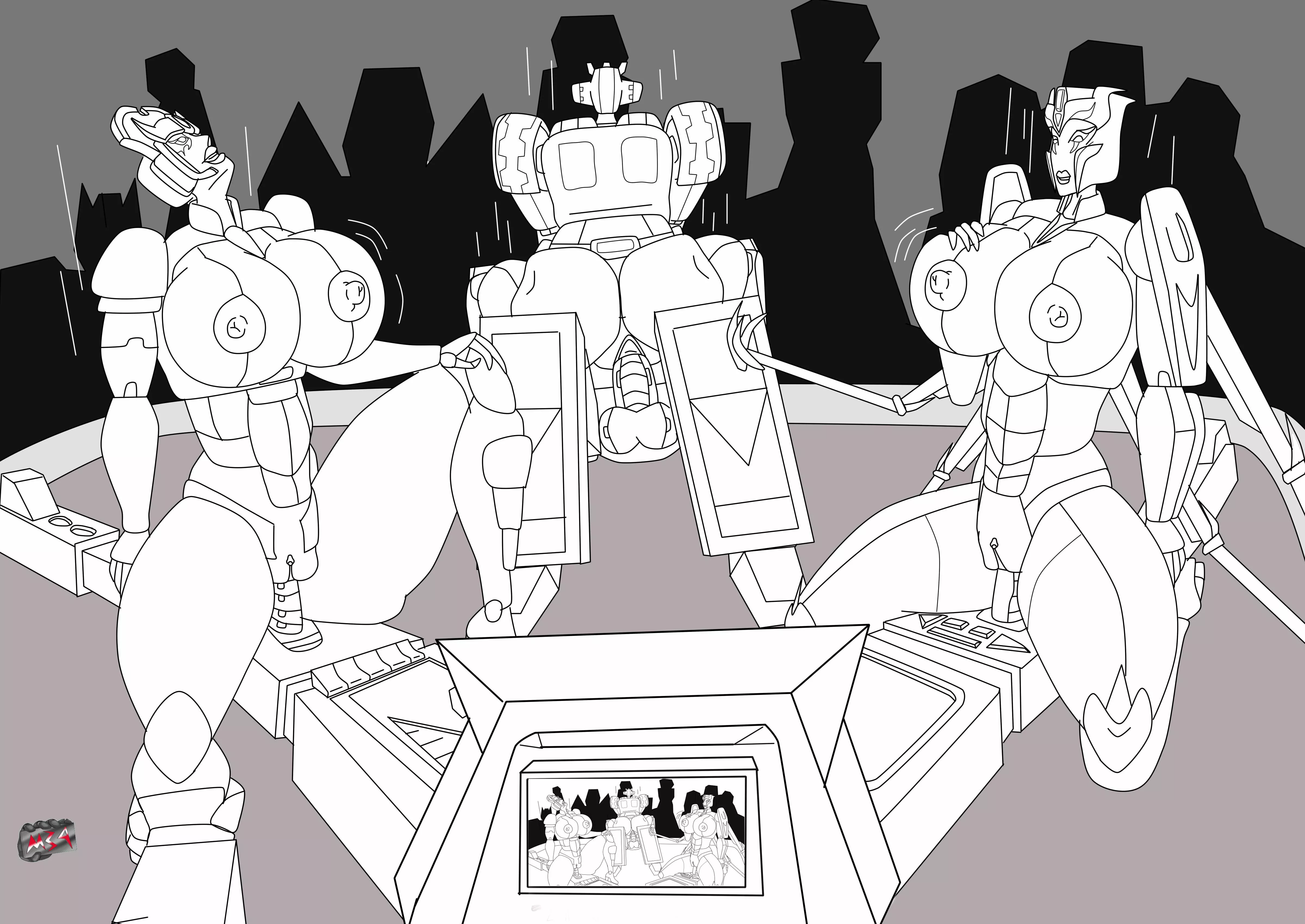 Windblade, Strongarm, and Airachnid are given the crowd a show while going for a bounce.