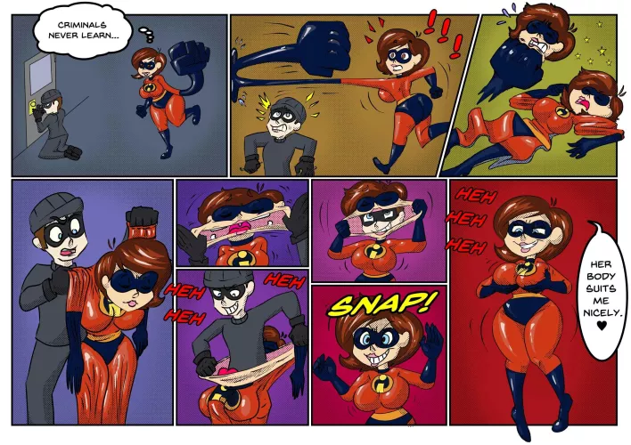 (F4A) Elastigirl didn't realize she could be worn as a skinsuit until she got knocked unconscious. Unfortunately, she had to figure this out the hard way...