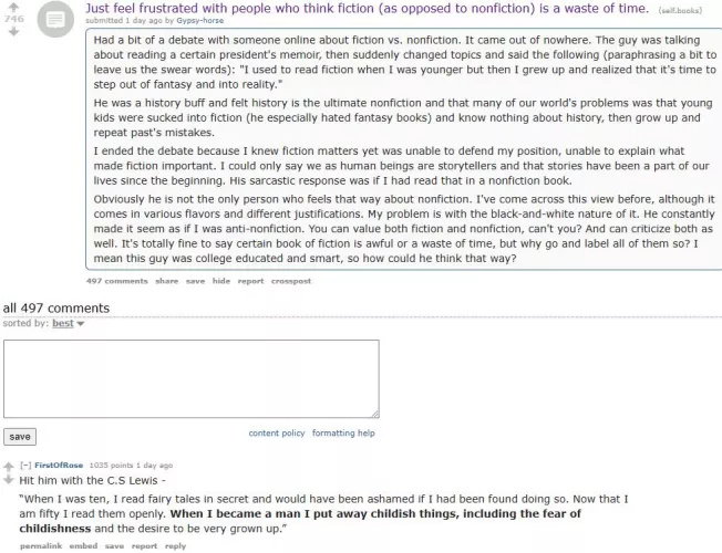 FICTION-HATER ABSOLUTELY ANNIHILATED BY C.S. MOTHERFUCKING LEWIS