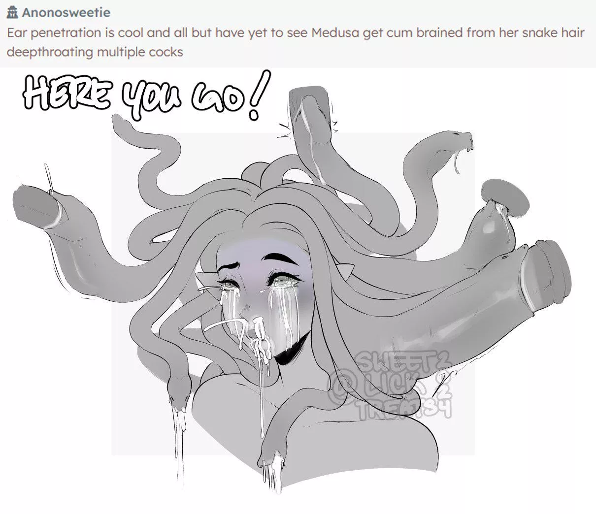 Medusa getting cum-brained (@sweetlicktreats)