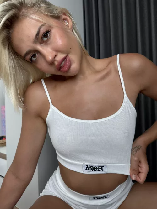 Post workout sports bra cleavage