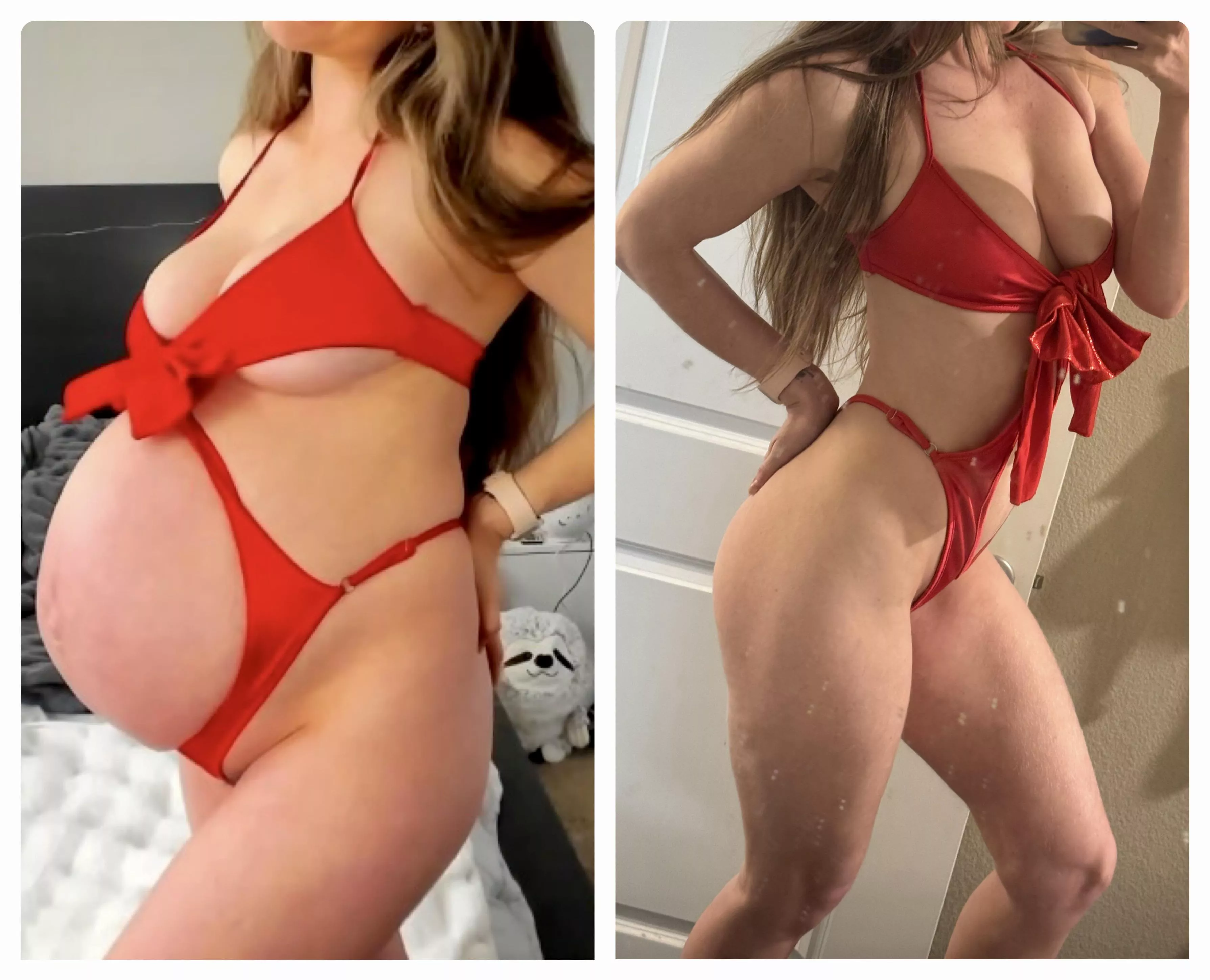 9 months pregnant vs. before pregnancy, same lingerie 