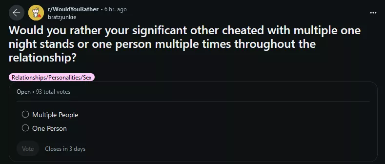 Between these two choices, what type turns you on the most when it comes to NTR stories? Between these two choices, what type turns you on the most when it comes to NTR stories?