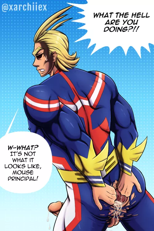 Comm for anon - All Might just got caught in a rather, um... sticky situation... (art: @xarchiiex) [My Hero Academia]