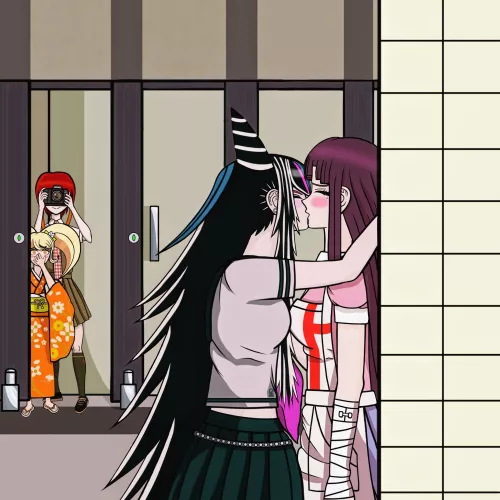 [Danganronpa] Ibuki Mioda x Mikan Tsumiki kiss by @bandaid_rocks
