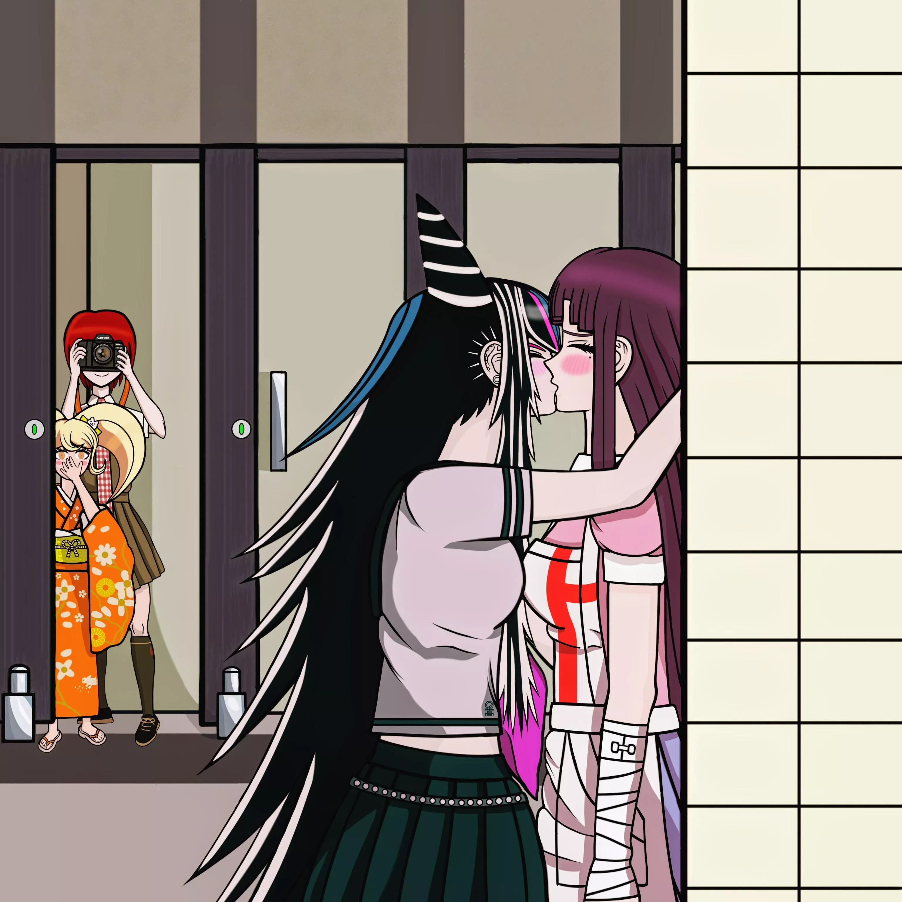[Danganronpa] Ibuki Mioda x Mikan Tsumiki kiss by @bandaid_rocks