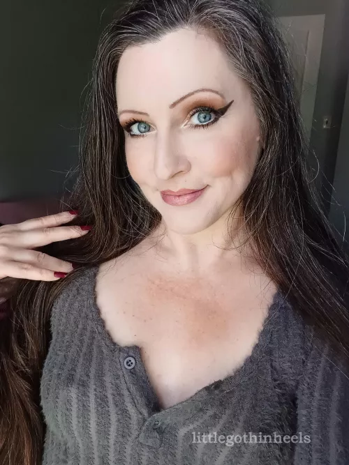 grey sweater pokies hidden under my long hair :-)