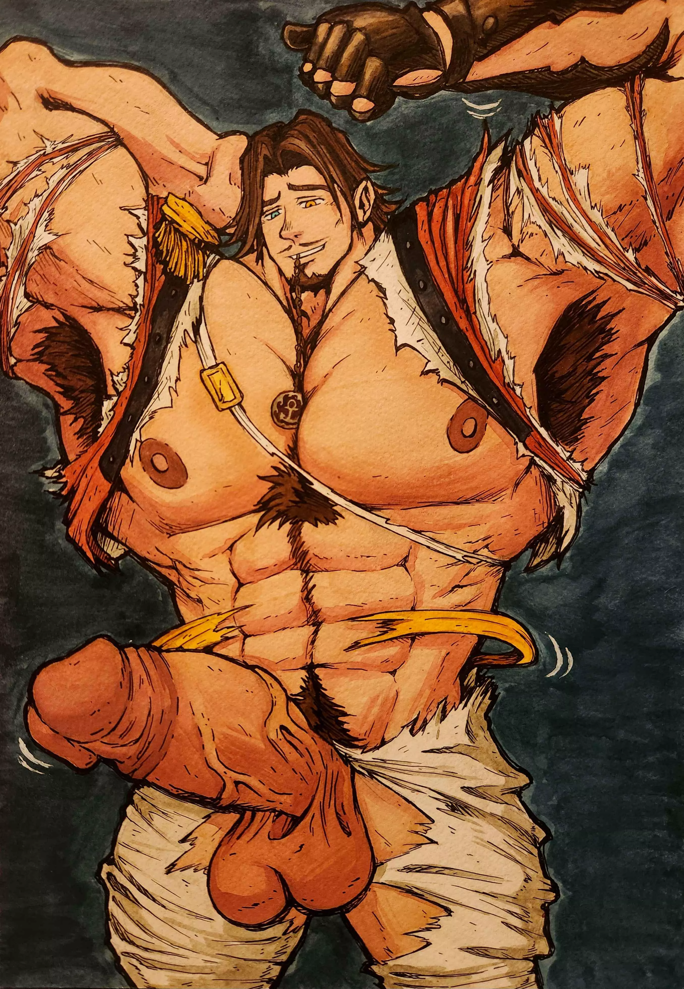 Jose Baden (IDV) in need of a new uniform! [art by OP/CW: MuscGrw, HypCk]