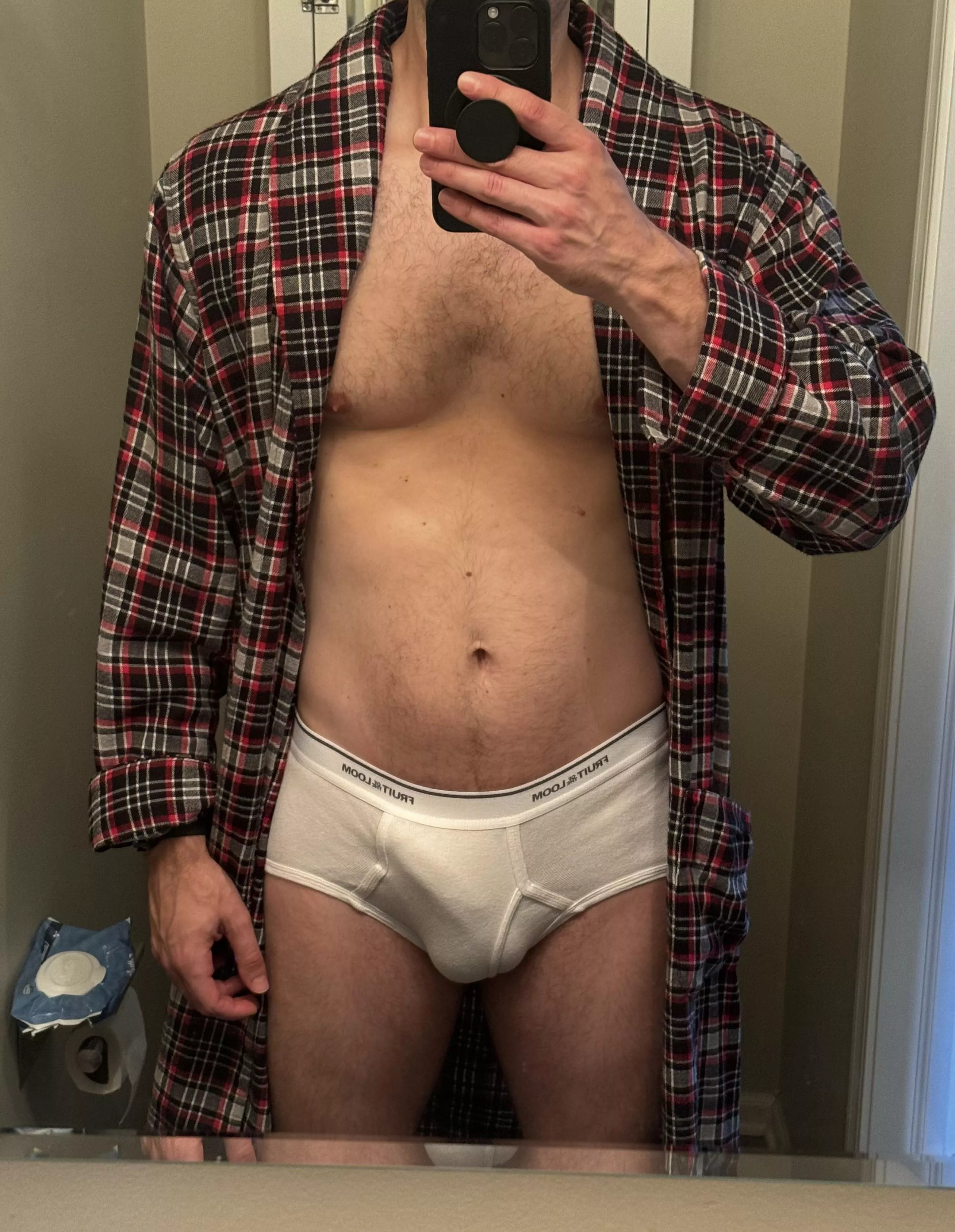 Now that it’s snowing… my winter attire (robe + briefs) ❄️ 