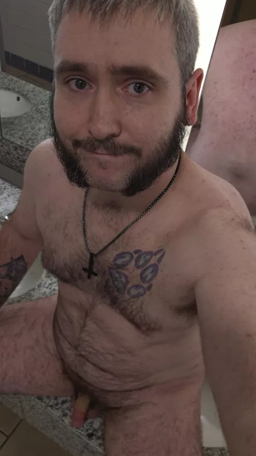Nude in mall bathroom showing off small cock