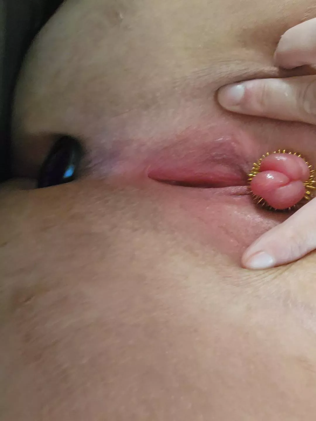 Putting a metal sensory ring on my swollen clit so it can be poked and scraped relentlessly~ 