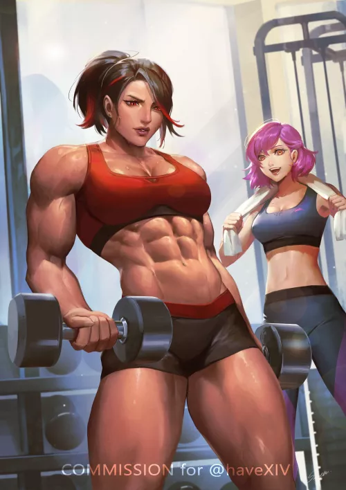 Rose working out with a friend (SARIYA) [Final Fantasy XIV]