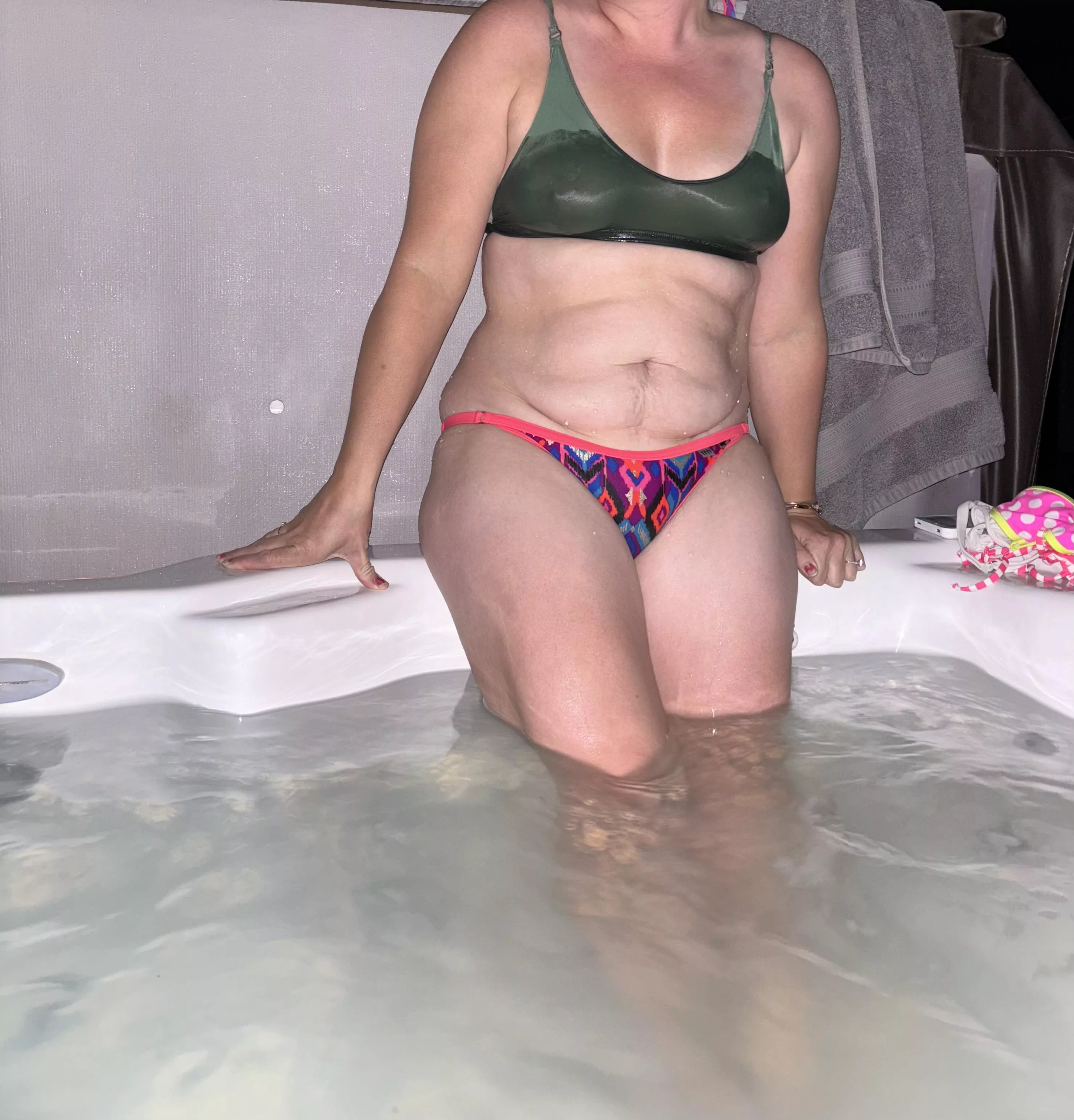 Wife enjoying the hot tub